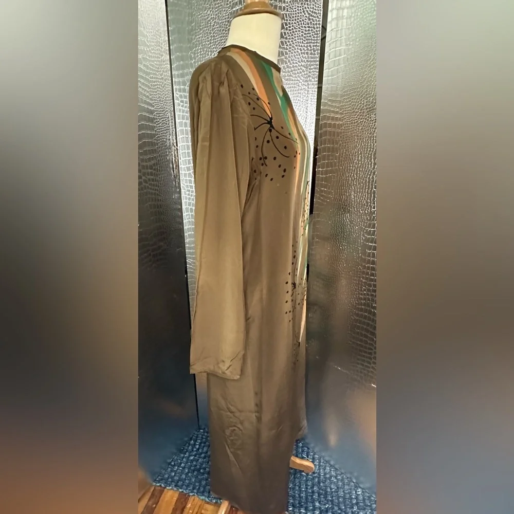 I Magnin Nicole LTD Vintage Silk Artistic Floral Long Sleeve Dress Size 12 - Picture 6 of 8